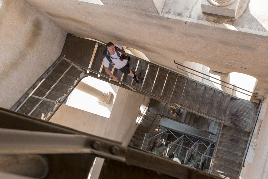Kyle climbing down the bell tower